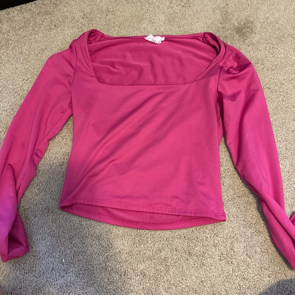 Women's Square Neck Long Sleeve Top - Pink